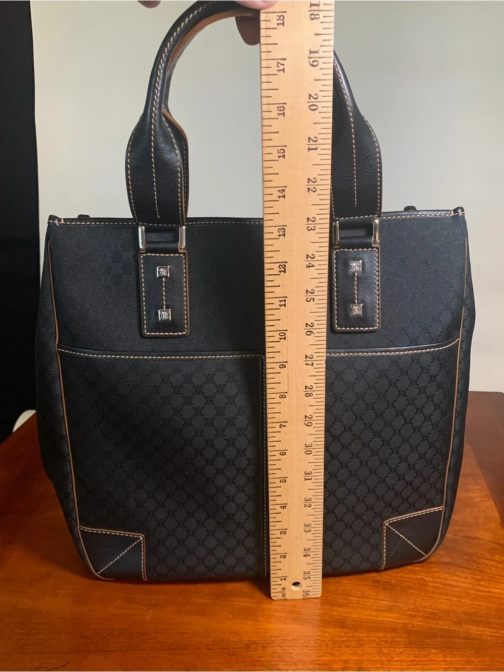 Celine Macadam Tote Handbag Black Canvas Leather